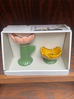 Threshold Ceramic Floral Candleholder Duo in Pink, Green & Yellow
